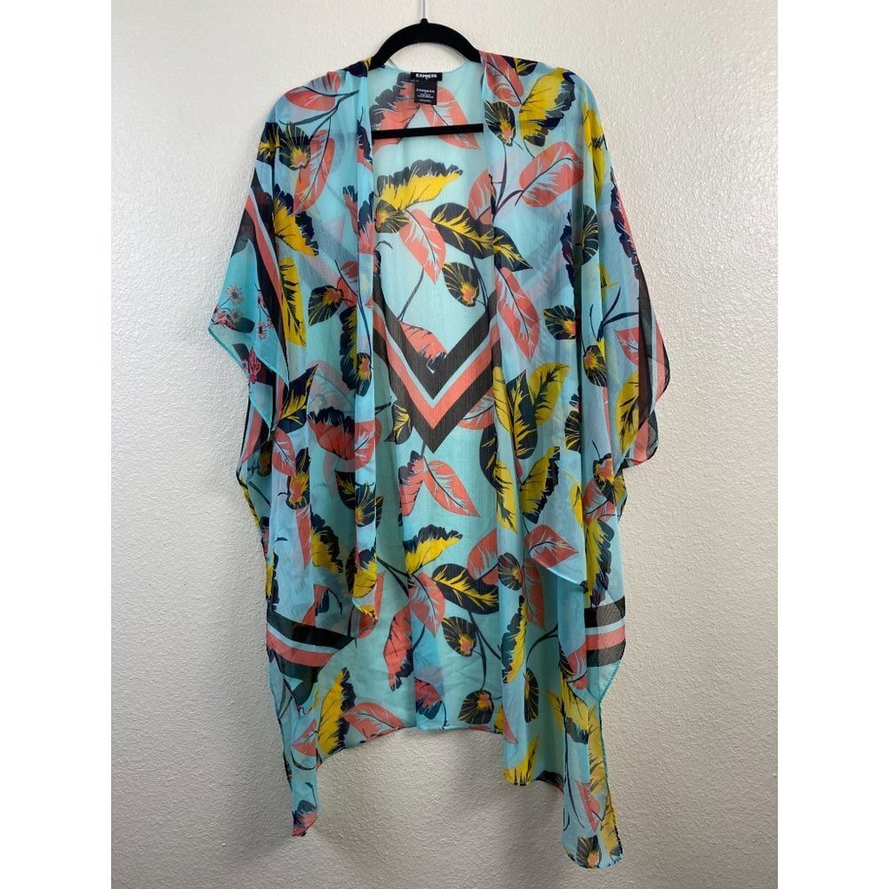 EXPRESS KIMONO Cardigan ONE SIZE WOMENS BLUE Lightweight Beach Vacation Hawaiian